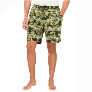 Kirkland Signature Mens Swim Shorts Tropical Palm Leaf Print Drawstring Size L G